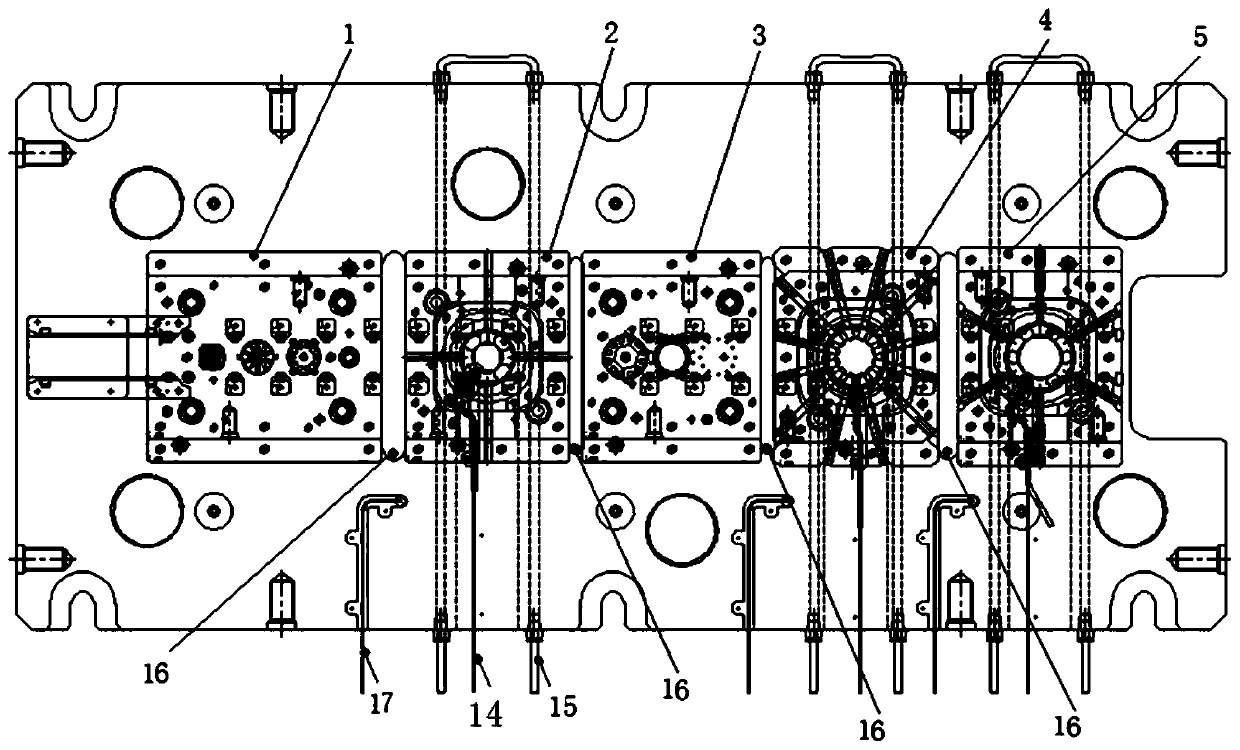 Intra-mold automatic bonding stamping mold and process of stator and rotor iron cores