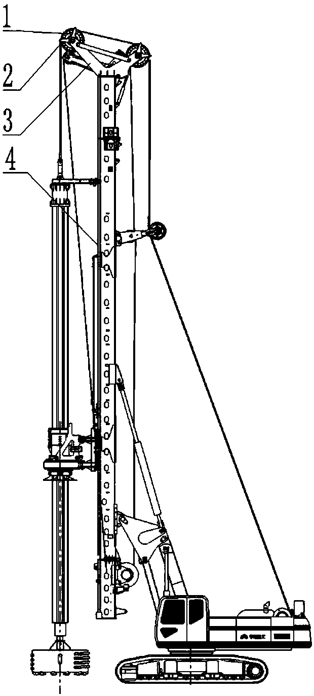 Pulley device and rotary drilling rig and long spiral drilling machine using pulley device