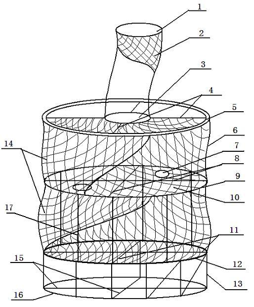 Three-dimensional ecological aquaculture net cage for abalone and trepang