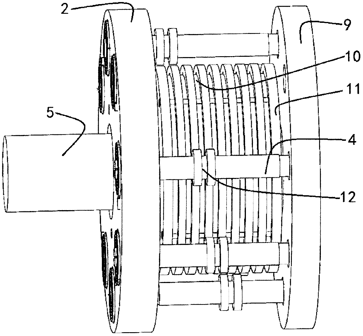 Coil spring combined elastic mechanism through rope transmission