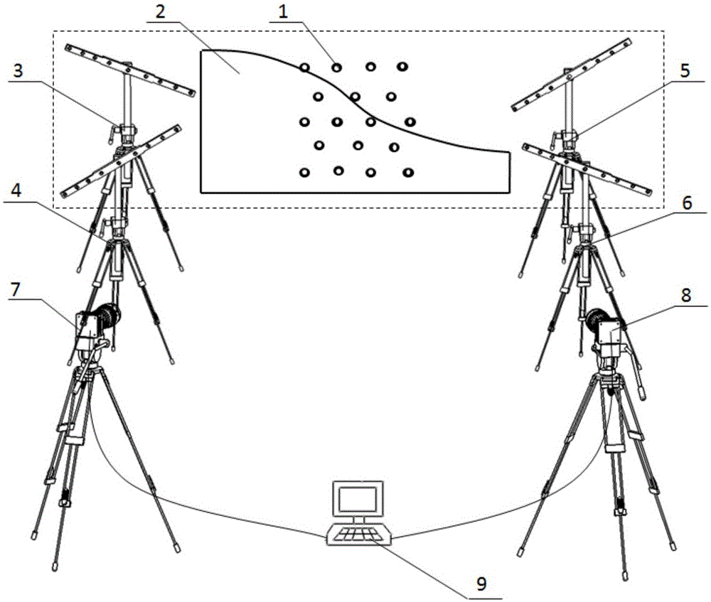 Large visual field camera calibration method based on four sets of collinear constraint calibration rulers