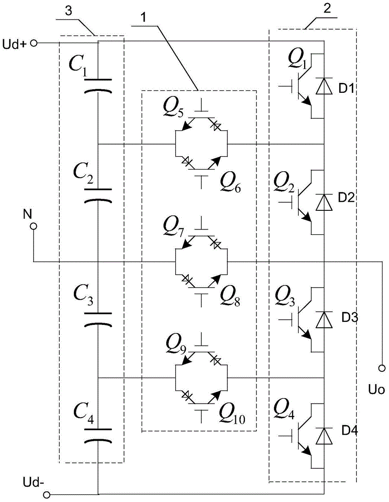 A T-type multi-level inverter circuit based on reverse-resistance igbt anti-parallel