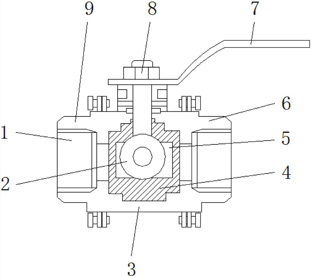 Five-clack type three-way ball valve
