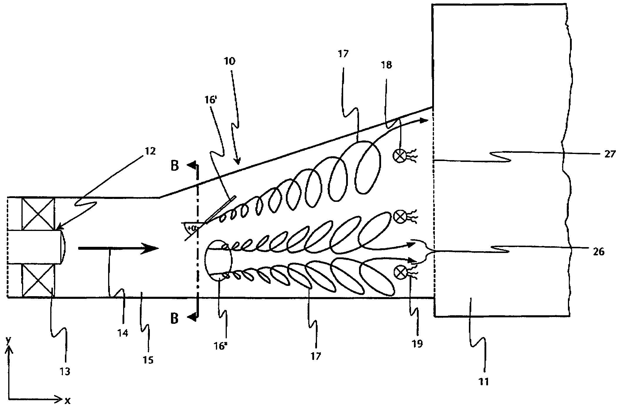 Exhaust gas guide of a gas turbine and method for mixing the exhaust gas of the gas turbine