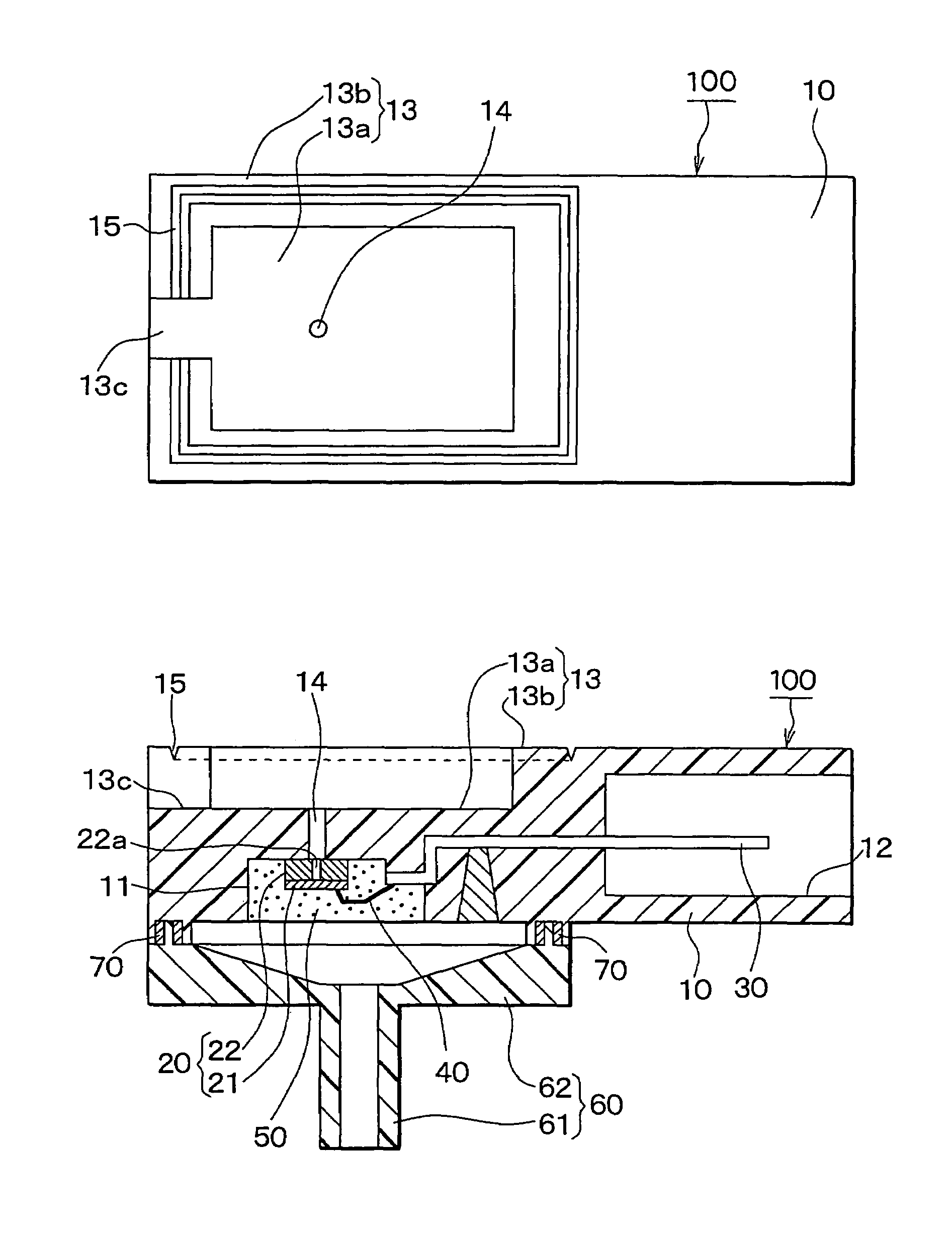 Pressure sensor having casing with groove