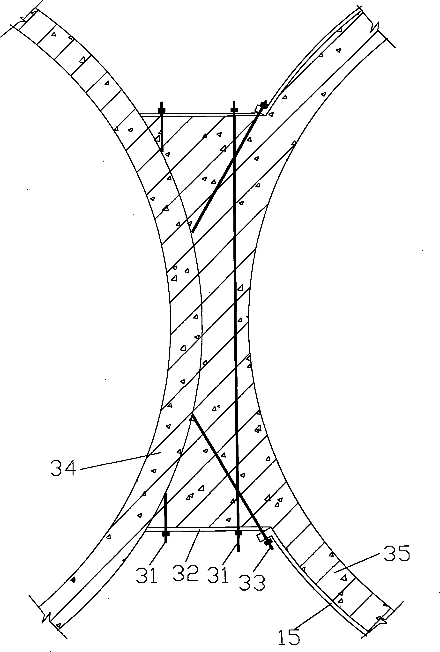 Concrete-structured conjoined cylindrical shell construction device and method therefor