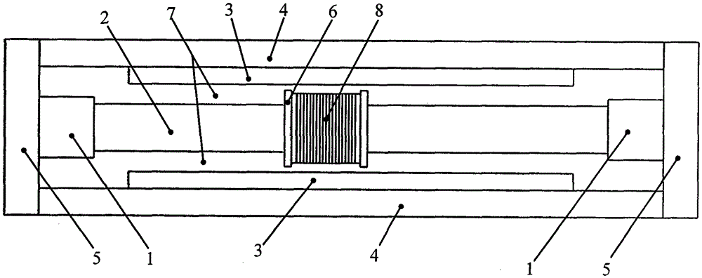 The magnetic circuit structure of the rectangular open magnetic field type electromagnetic vibrating table with symmetrical excitation at both ends of the double magnetic circuit