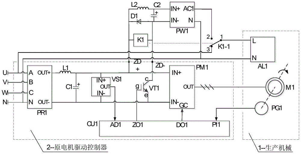 Motor braking energy is supplied to the control circuit of AC inertia load in real time