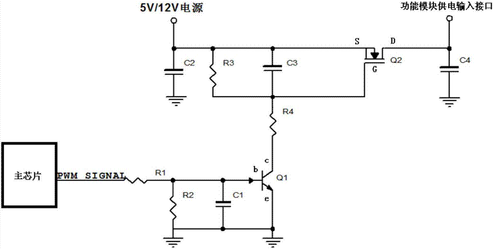 Circuit for eliminating excessive voltage and current during starting power-on of signal functional module