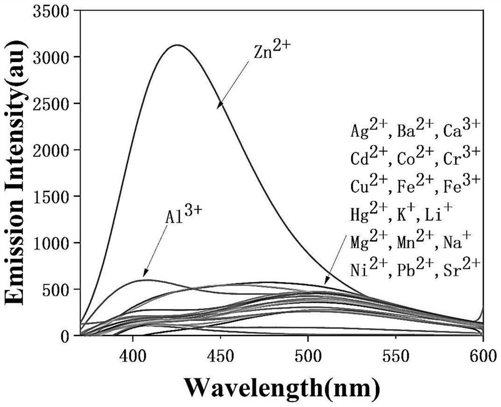 Fluorescent probe for detecting zinc ions as well as preparation method and application of fluorescent probe