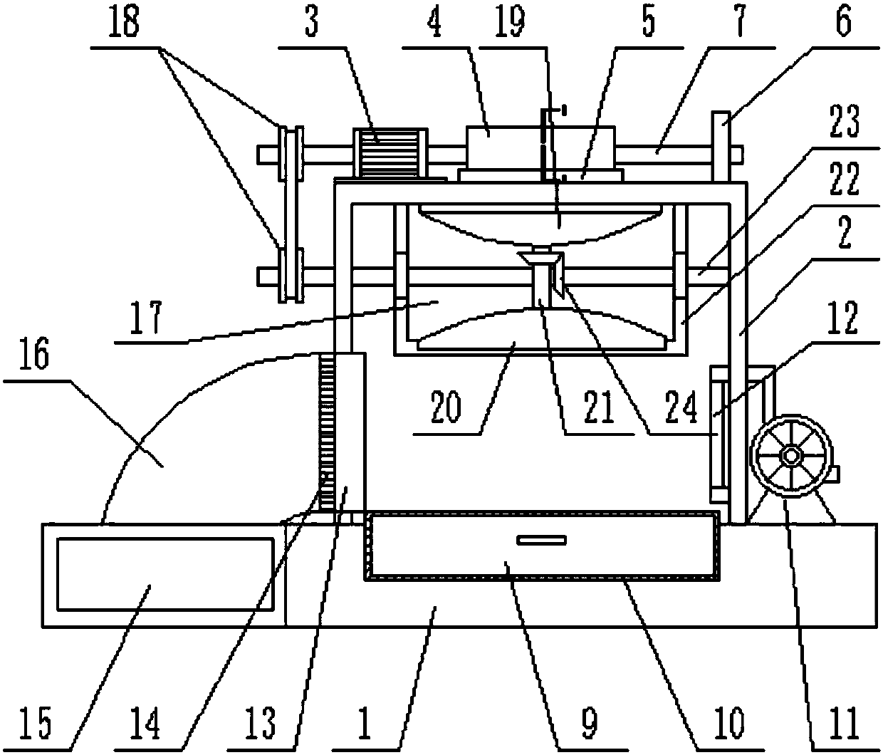 Agricultural funnel type screening device for dried corn kernels