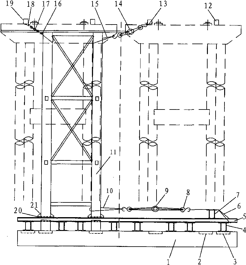 Integral slide device and method of floor steel pipe column bracket of bridge end bay closure section construction