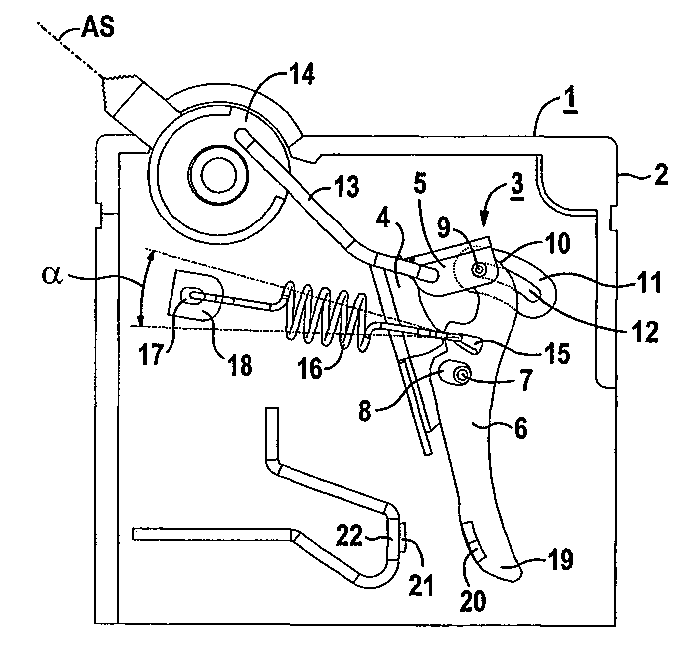 Switching device comprising a breaker mechanism