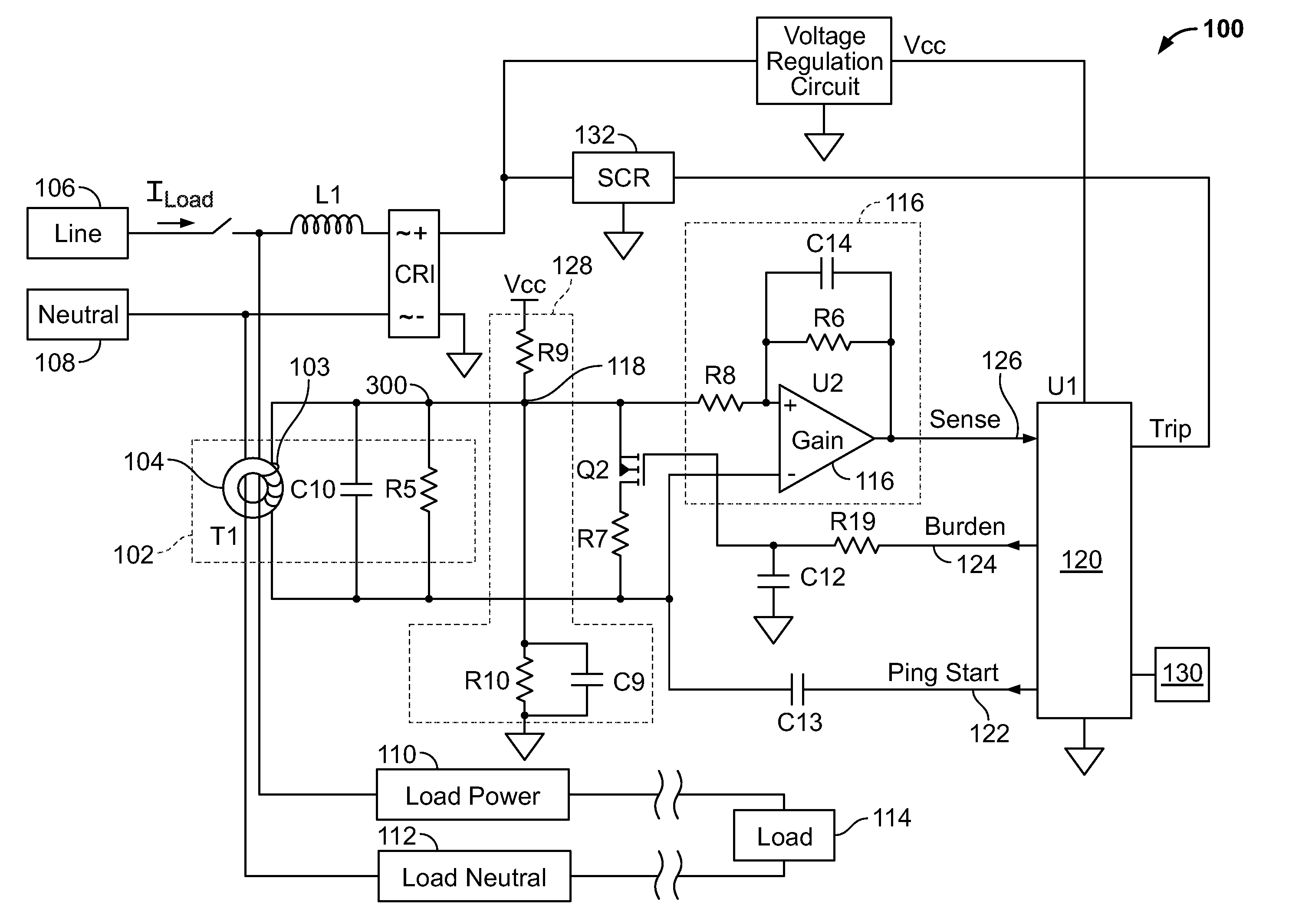 Apparatus and method for measuring load current using a ground fault sensing transformer