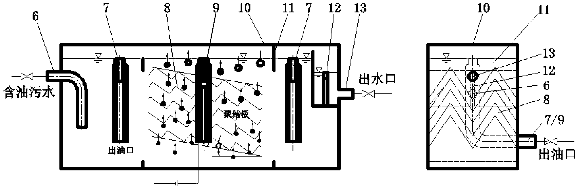 Physical demulsifying and coalescing and oil-water separating method for oil-water emulsion under micro-electric field effect