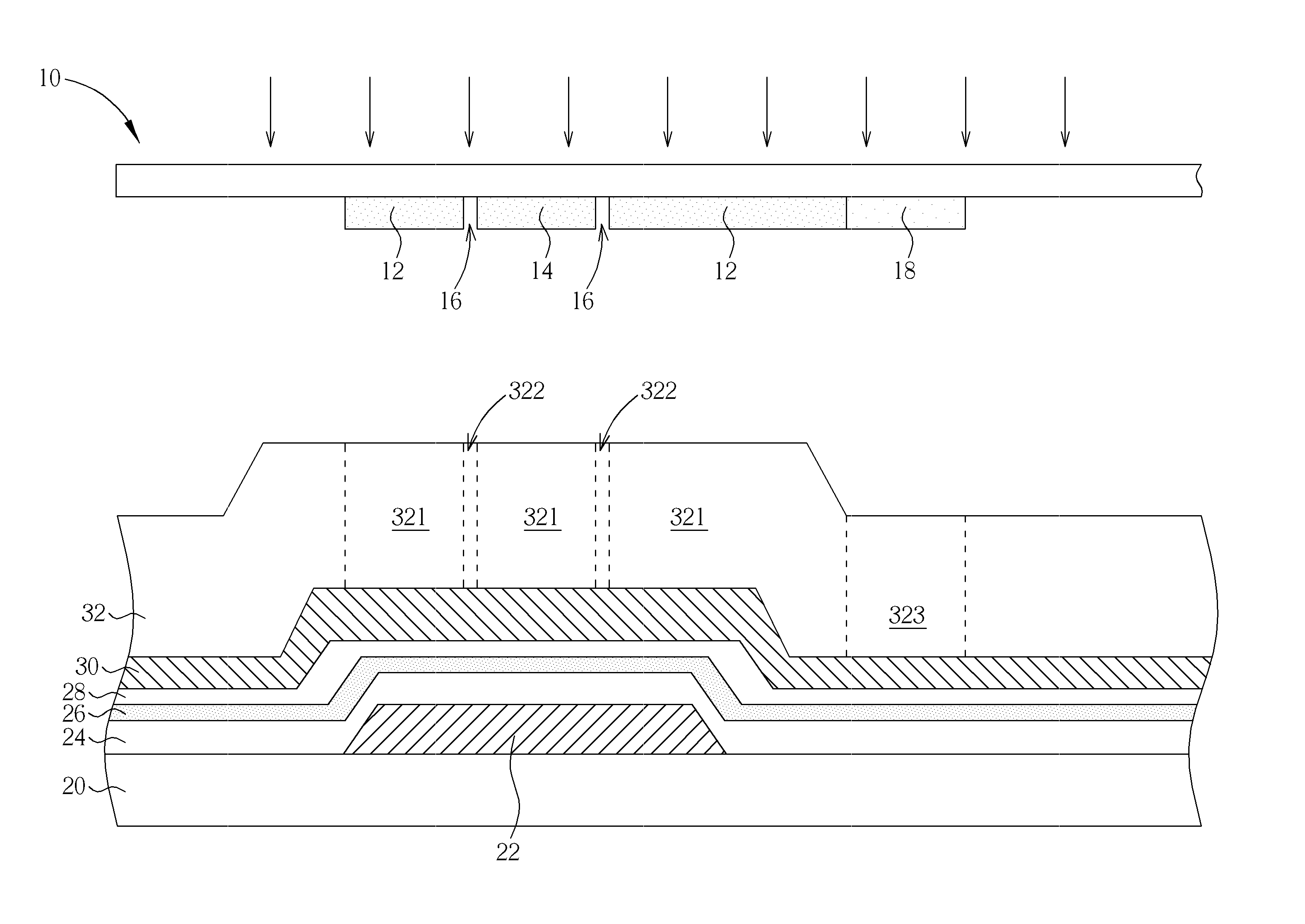 Thin film transistor, photo mask for defining thin film transistor, and method of making thin film transistor