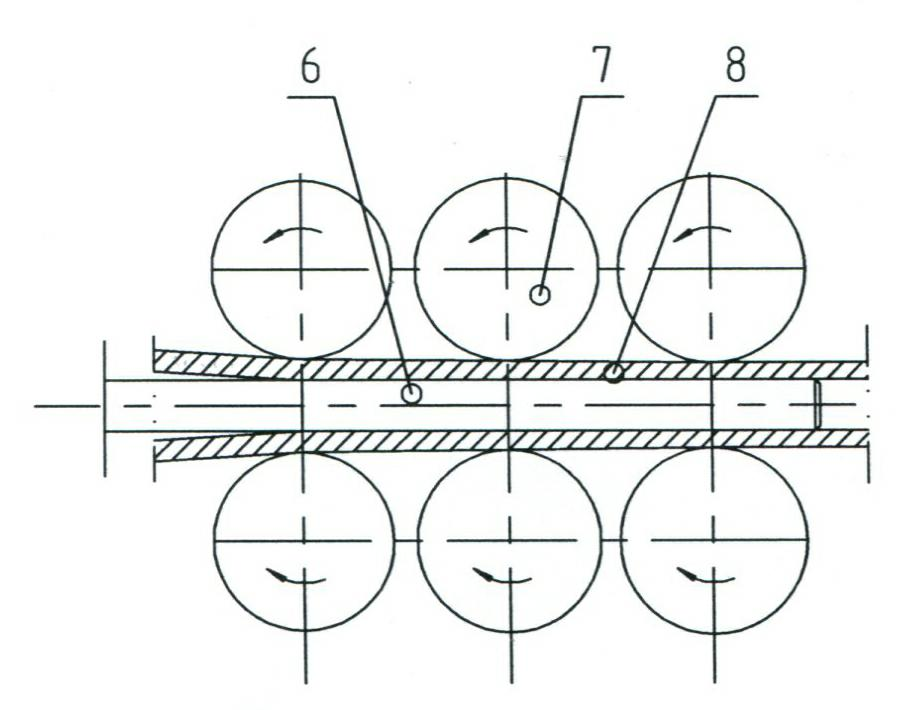 Rotating mandrel device for limited motion mandrel mill