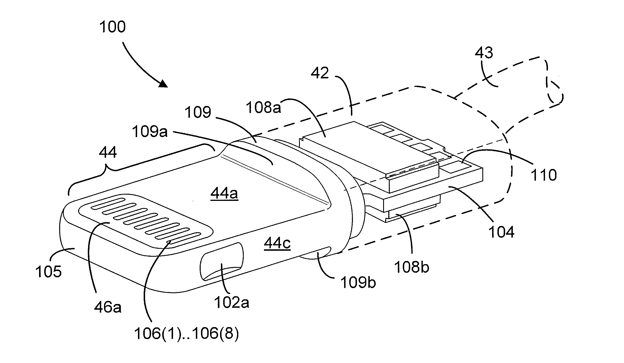 Dual orientation connector with external contacts and conductive frame