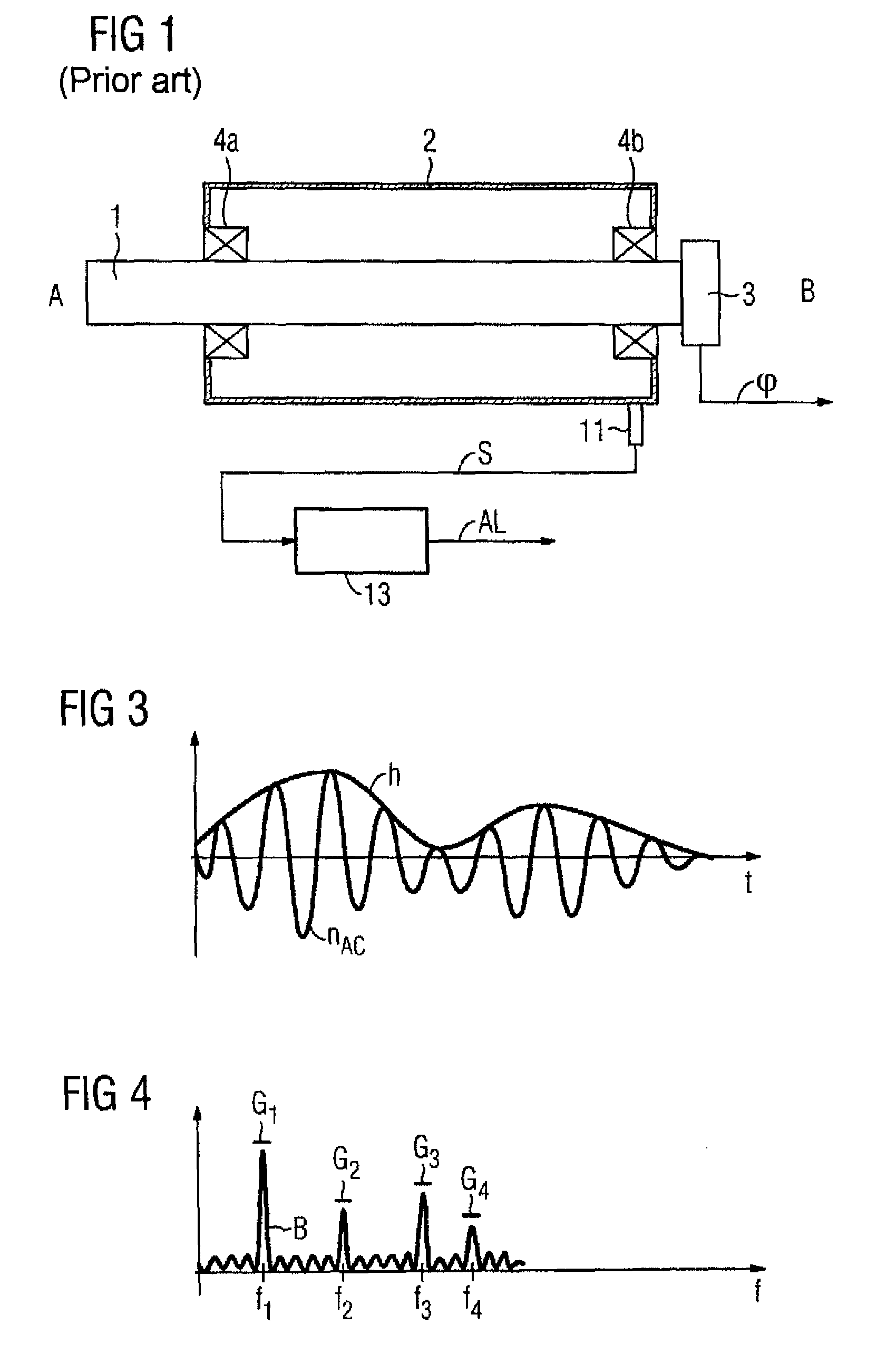 Method and device for identifying a damaged bearing of a rotating shaft