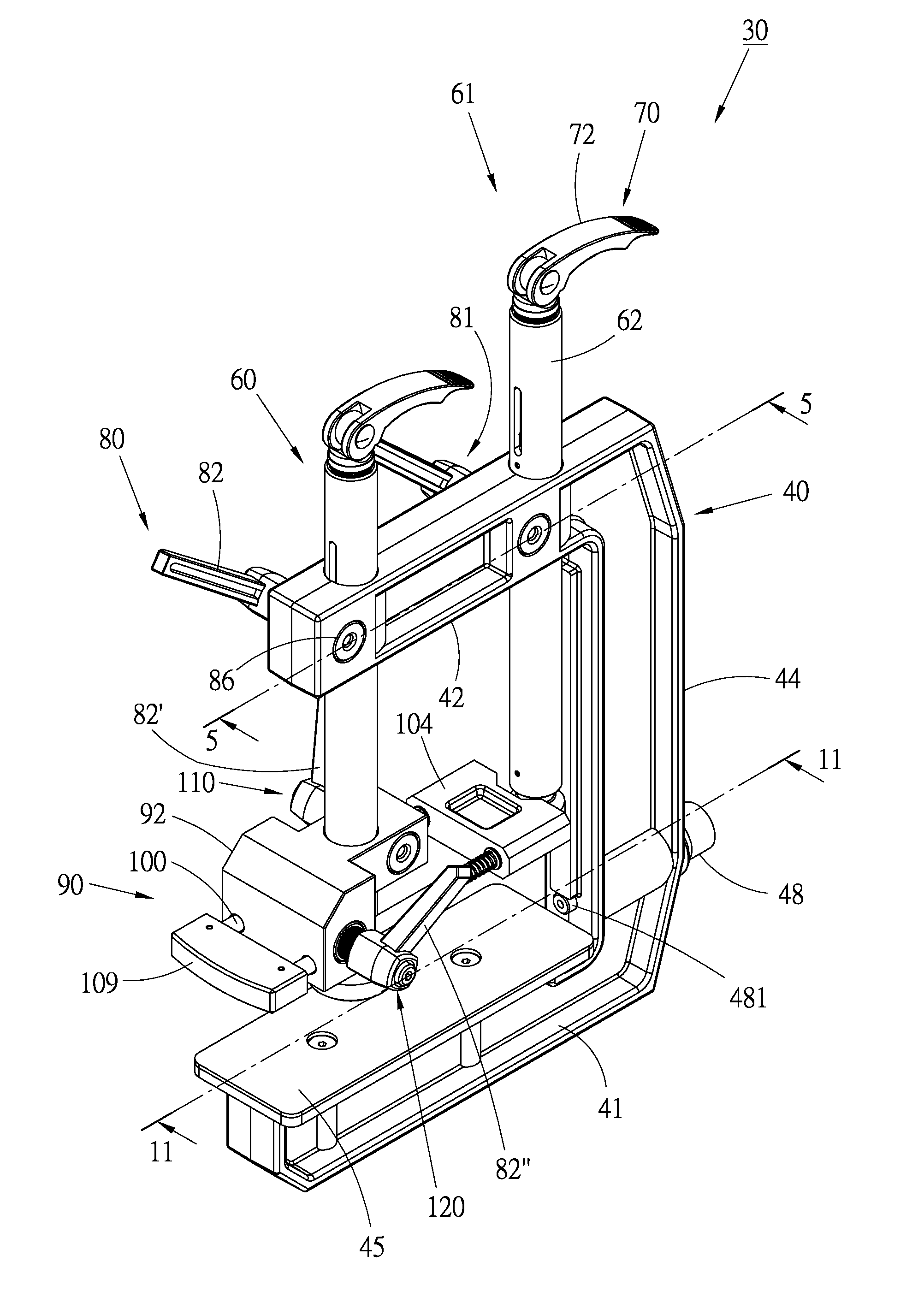Clamping device for adjoining board materials