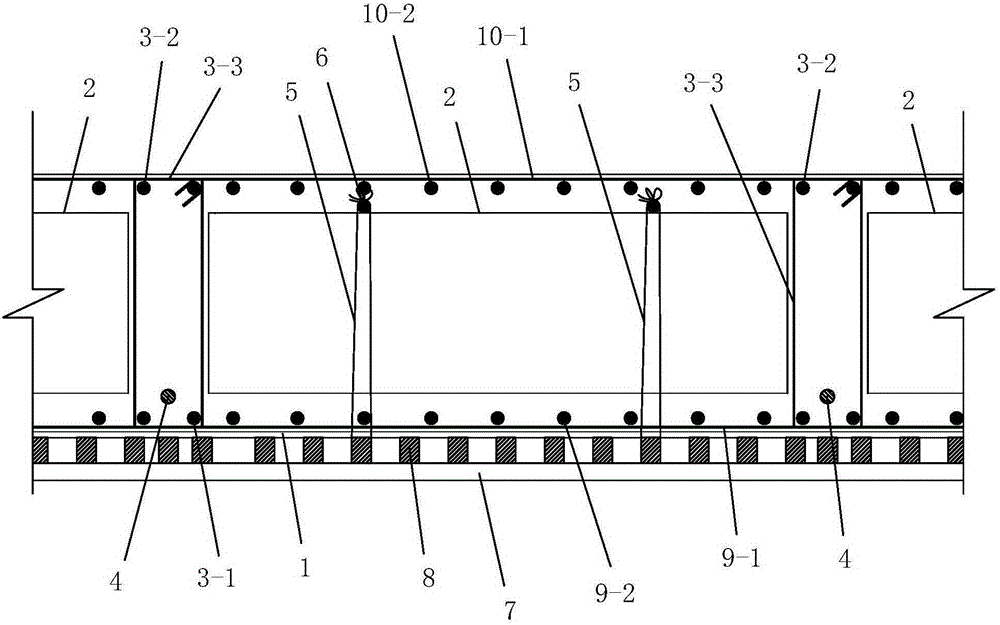 Construction structure and construction method of unbonded prestressed cast-in-place reinforced concrete hollow slab