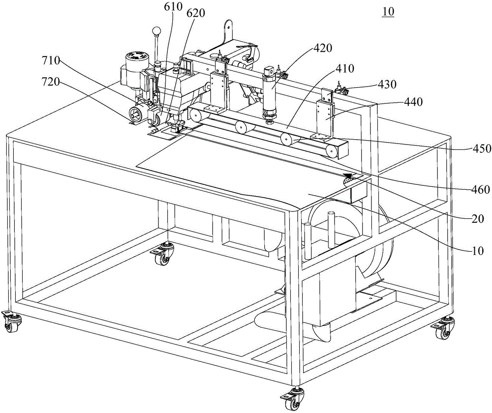 Stitching device and material alignment stitching method