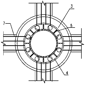 Connecting joint of steel pipe concrete column and profile steel concrete beam