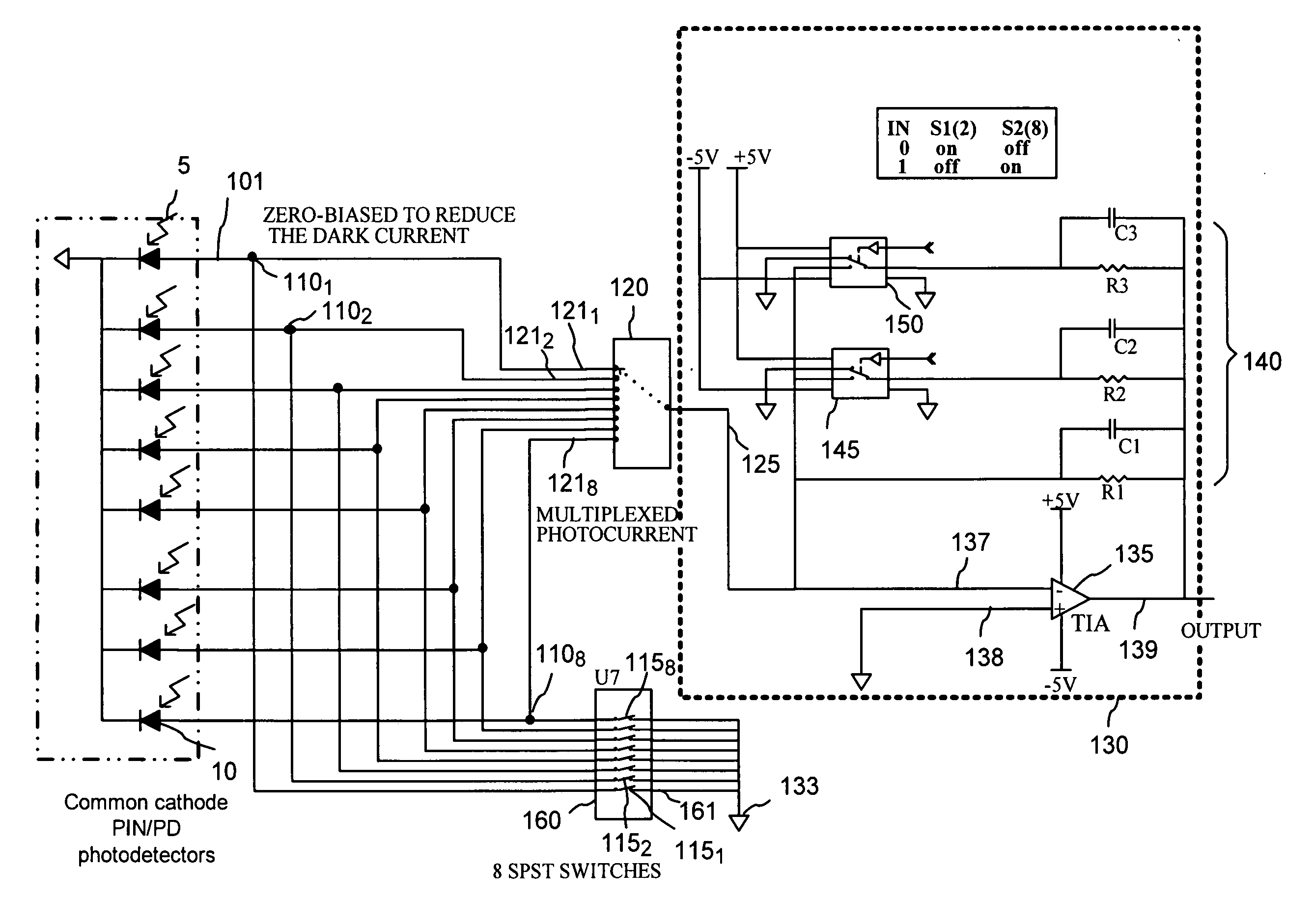 Current multiplexing circuit for optical power monitoring