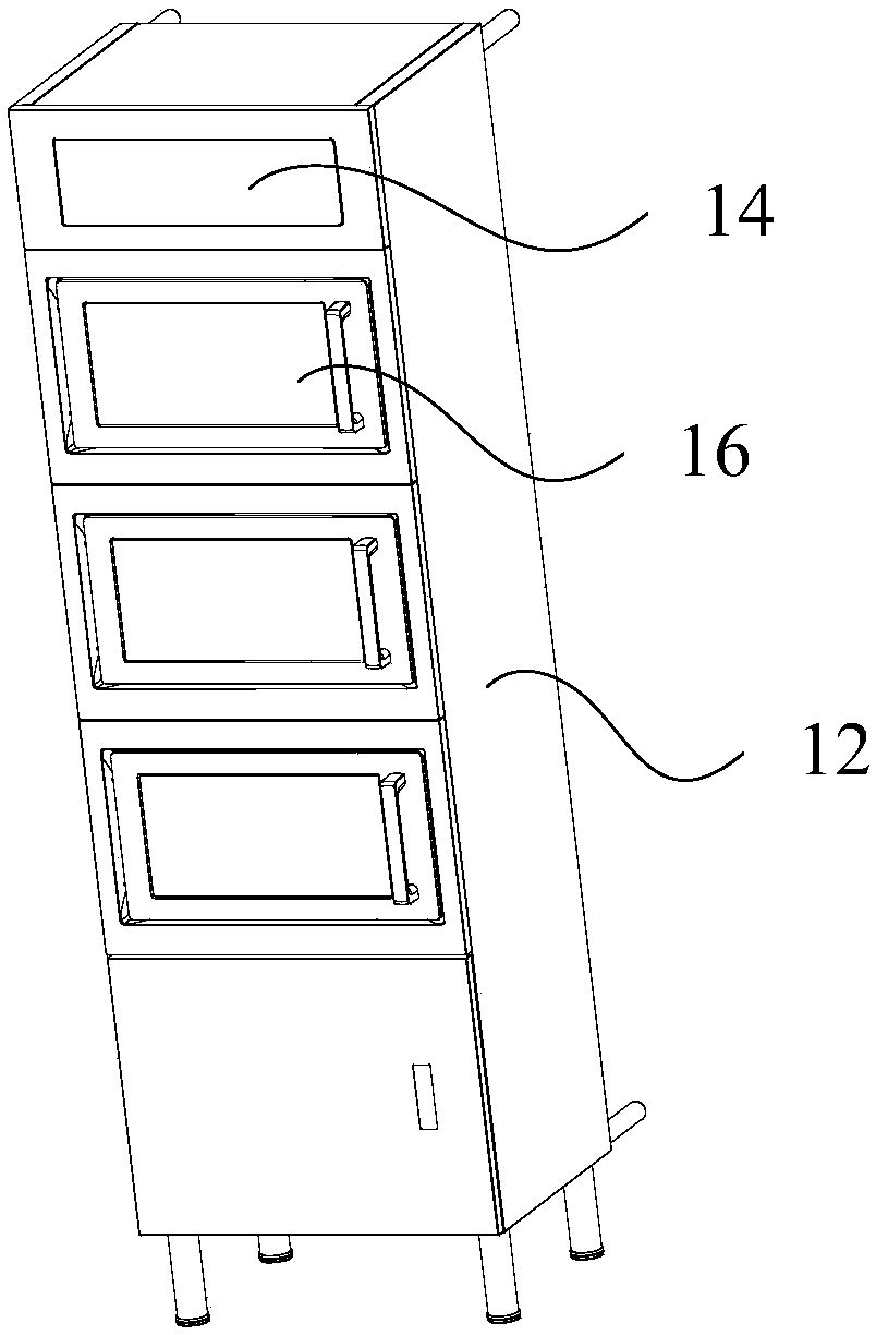 Cabinet cooking device and cooking system