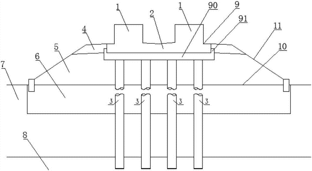 Composite rail-bearing beam structure of pile foundation in double-line filling section of medium and low-speed maglev traffic project