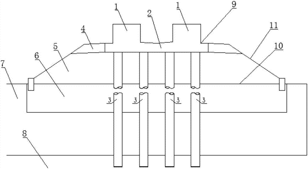 Composite rail-bearing beam structure of pile foundation in double-line filling section of medium and low-speed maglev traffic project