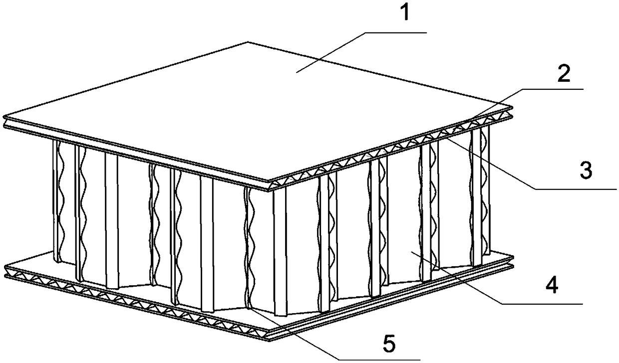 Impact-resistant energy absorption device of axial corrugated honeycomb sandwich plates