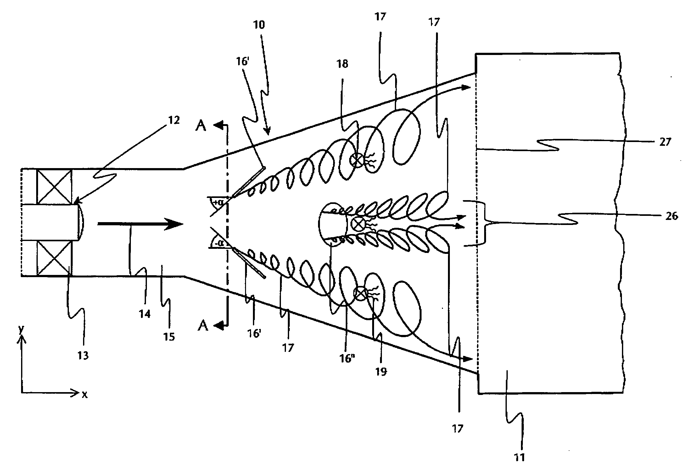 Exhaust gas guide of a gas turbine and method for mixing the exhaust gas of the gas turbine