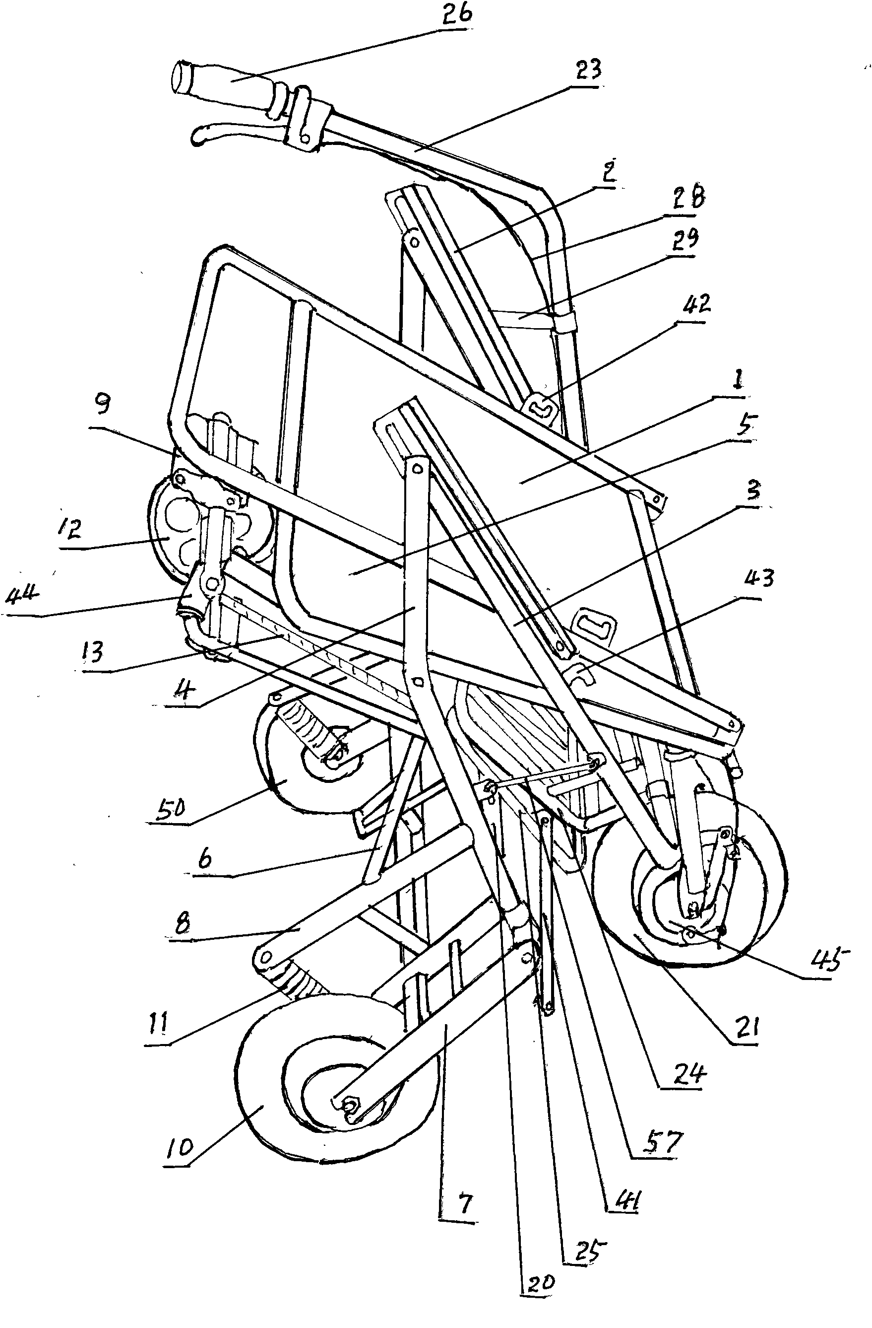 Folding backwards-run tricycle