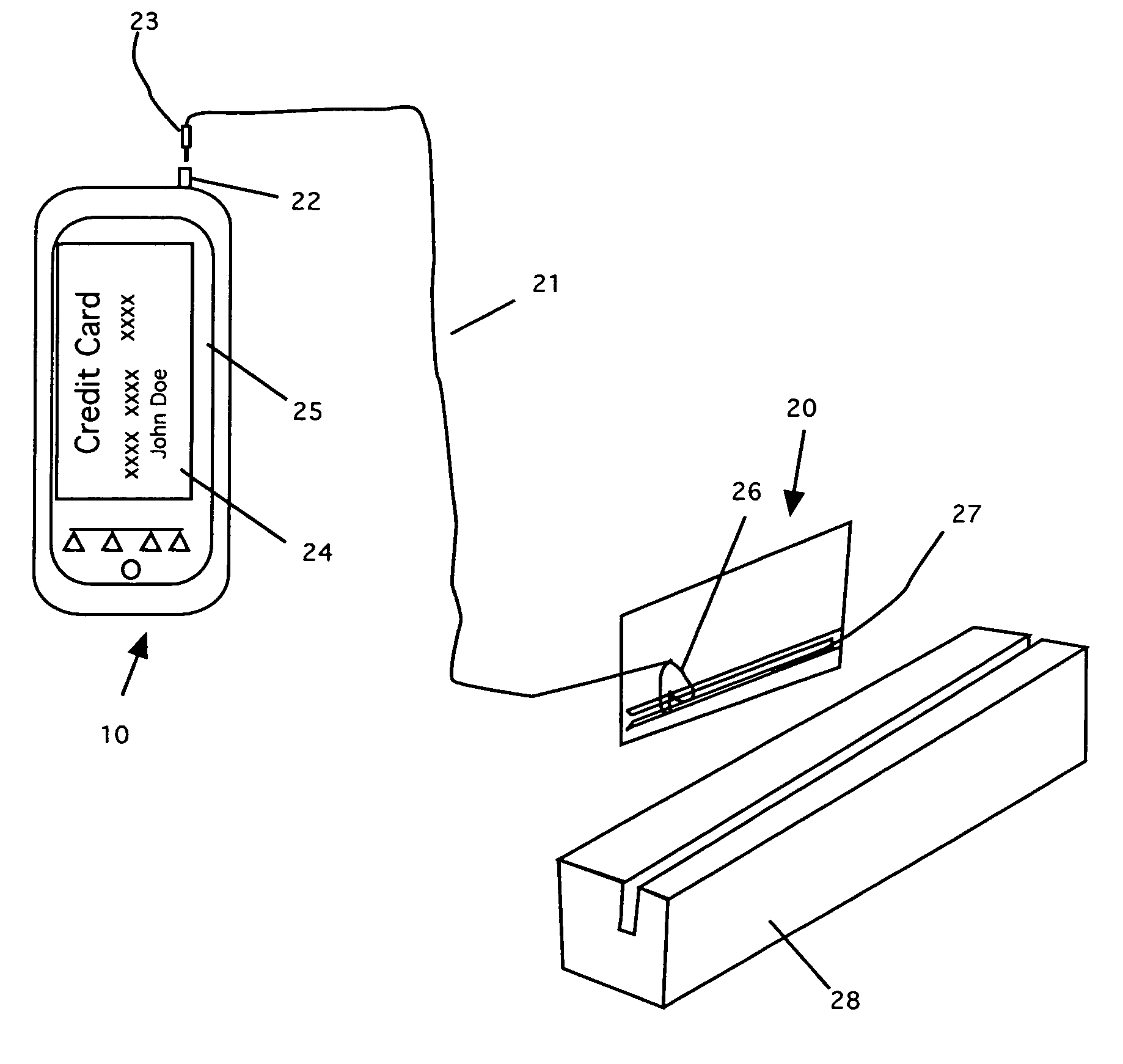 Method of use of a simulated magnetic stripe card system for use with magnetic stripe card reading terminals