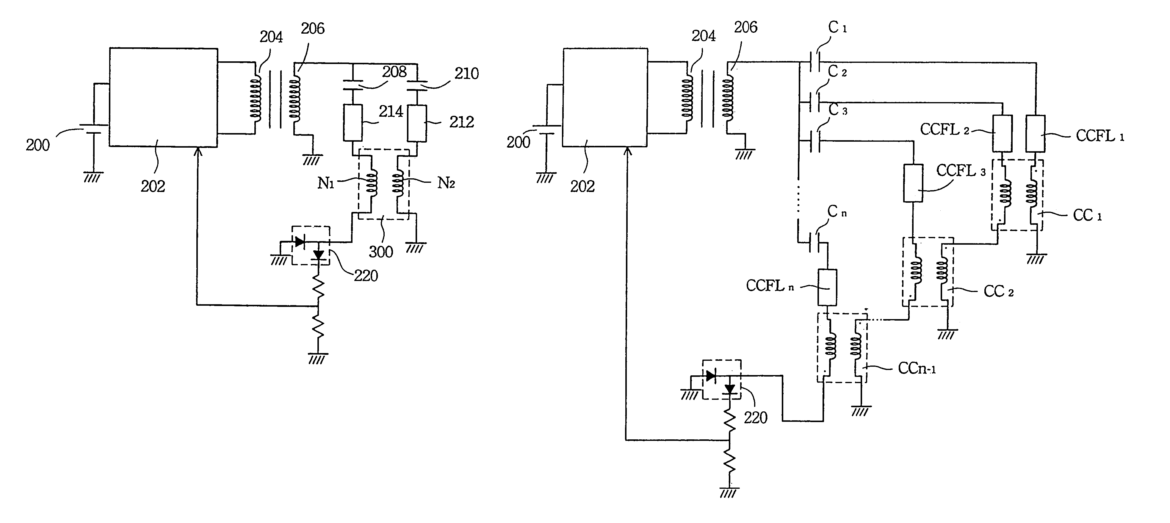 Circuit structure for driving a plurality of cold cathode fluorescent lamps