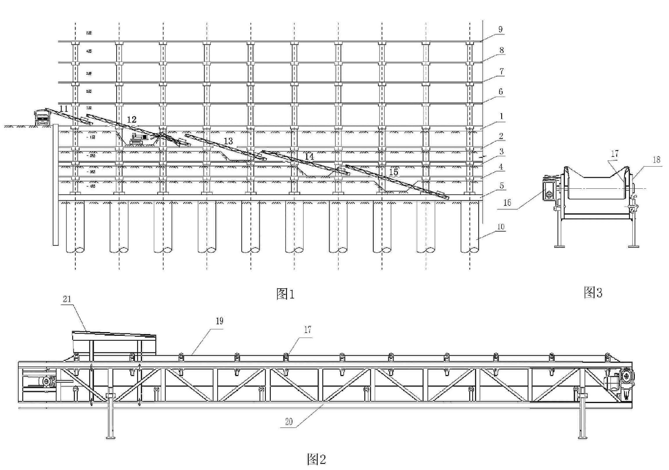 Device and method for vertically transporting earthwork by reverse construction method