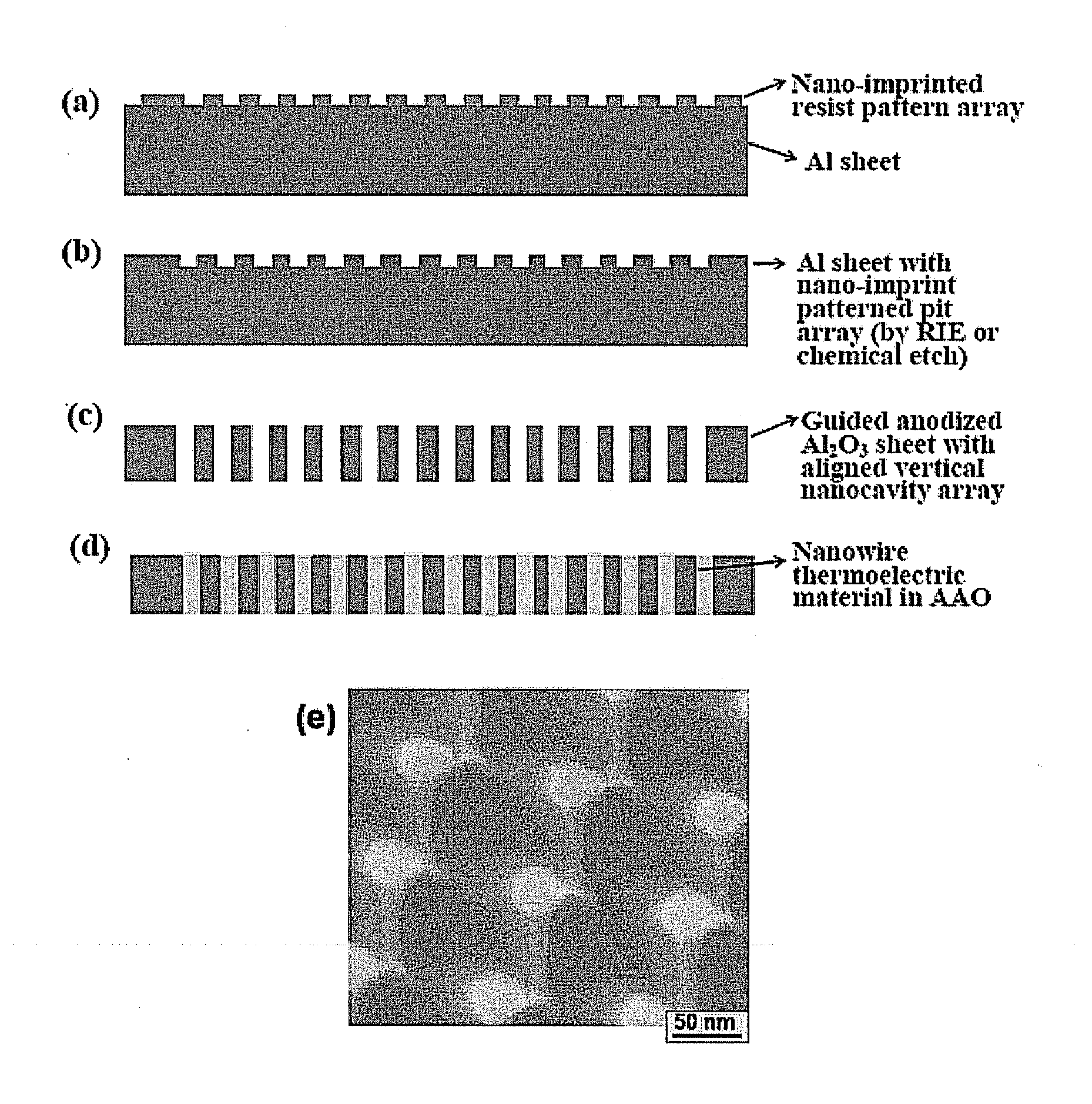 Anisotropically elongated thermoelectric material, process for preparing the same, and device comprising the material