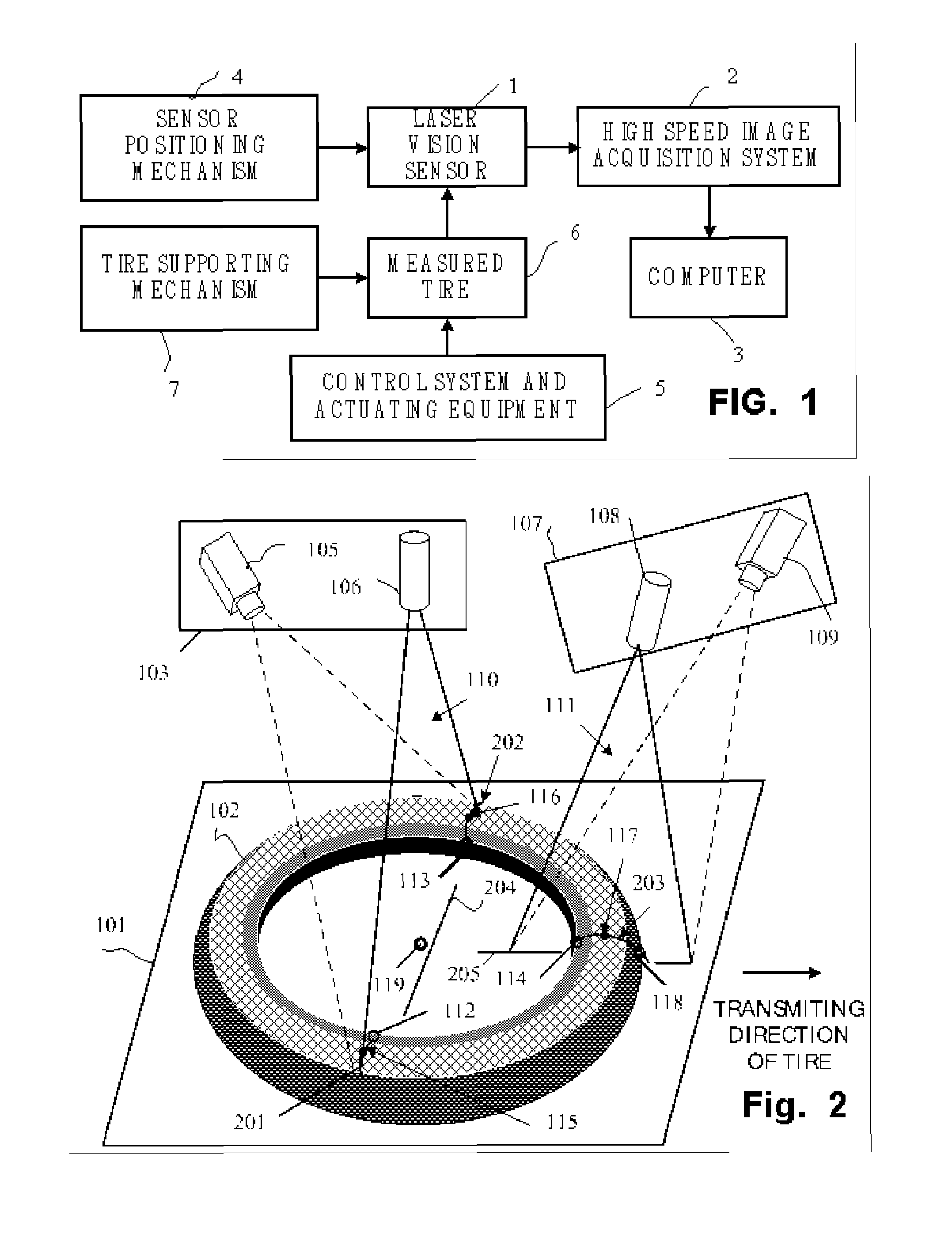 Method and apparatus for dynamic measuring three-dimensional parameters of tire with laser vision