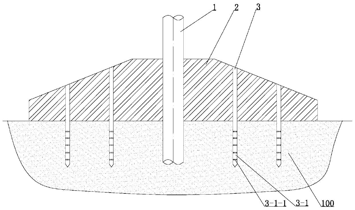 Offshore wind turbine composite foundation and foundation reinforcement construction method