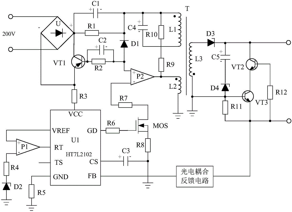 Constant-voltage drive power supply for white LED on basis of photocoupling feedback circuit