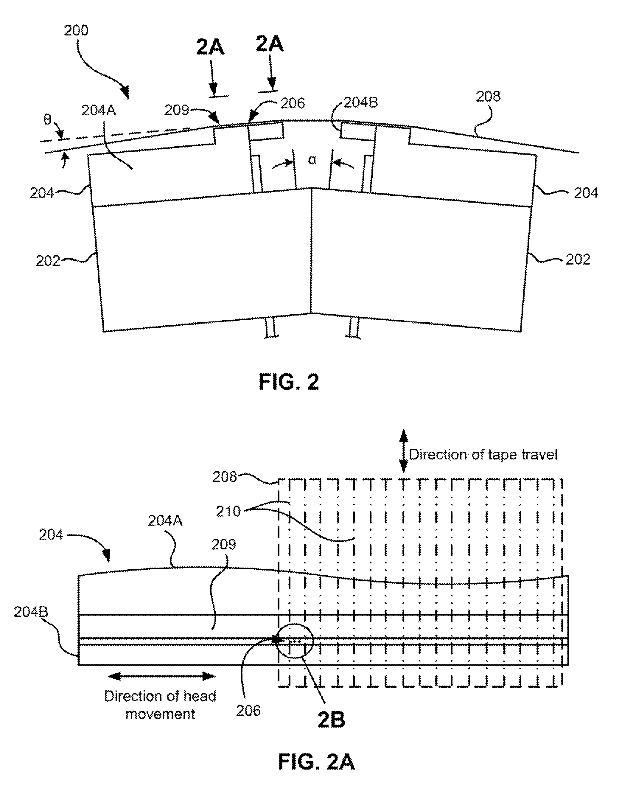 Quasi-statically tilted head having offset reader/writer transducer pairs