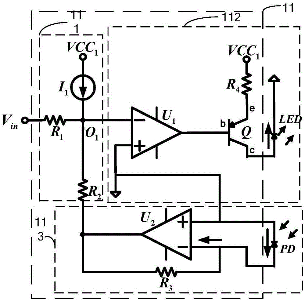 Photoelectric isolation amplifier of analogue signals