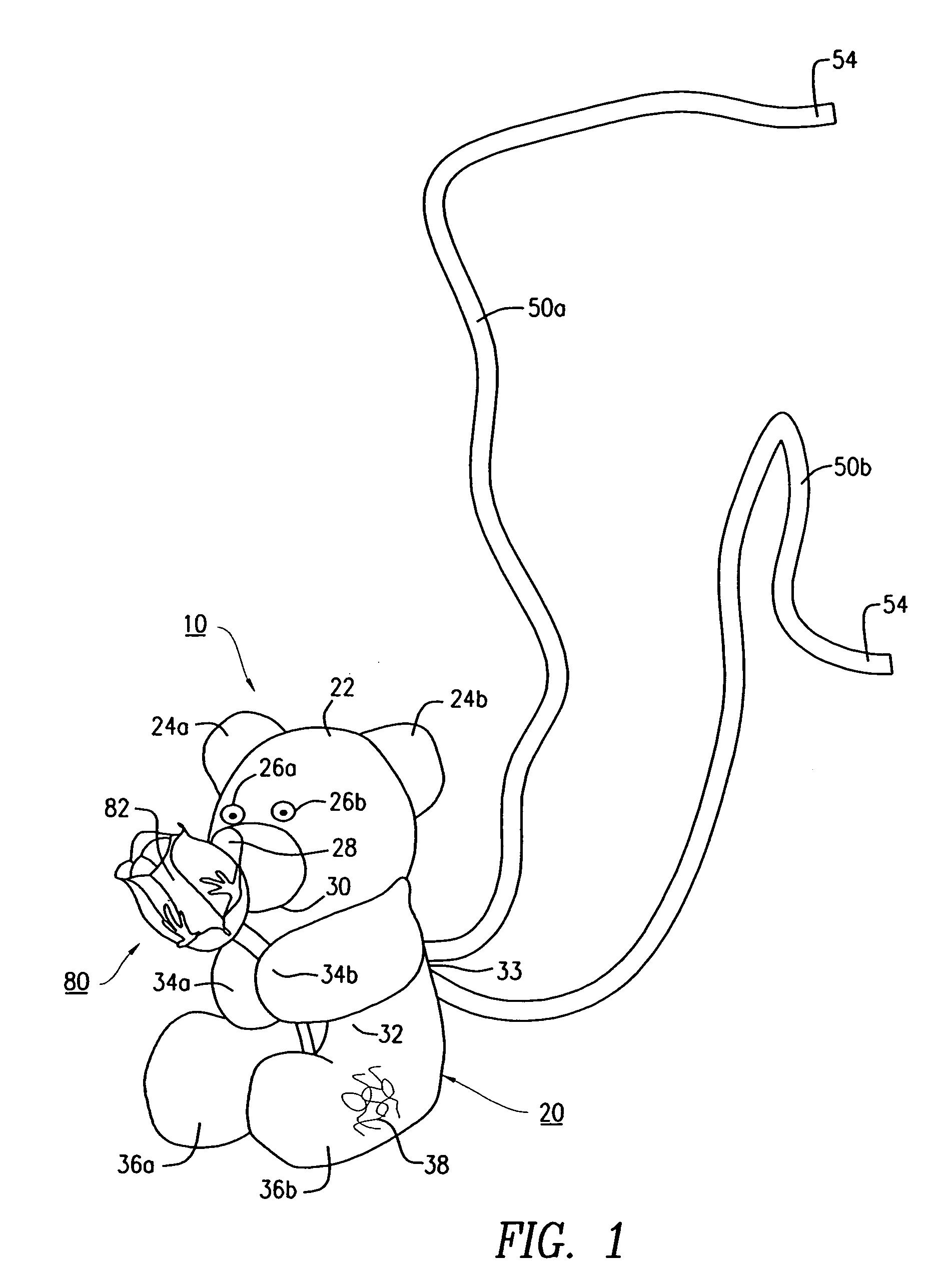 Plush toy having an integral built-in storage compartment for dispensing a ribbon therefrom