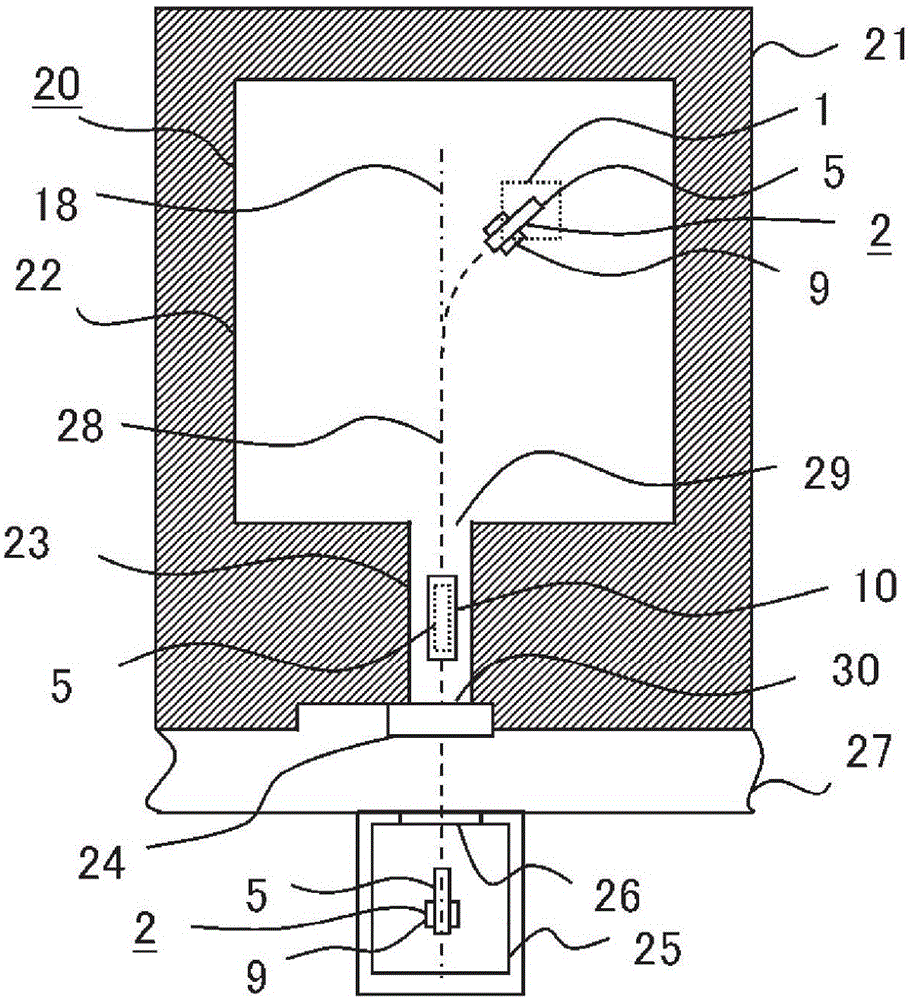 Particle beam projection chamber and particle beam treatment device