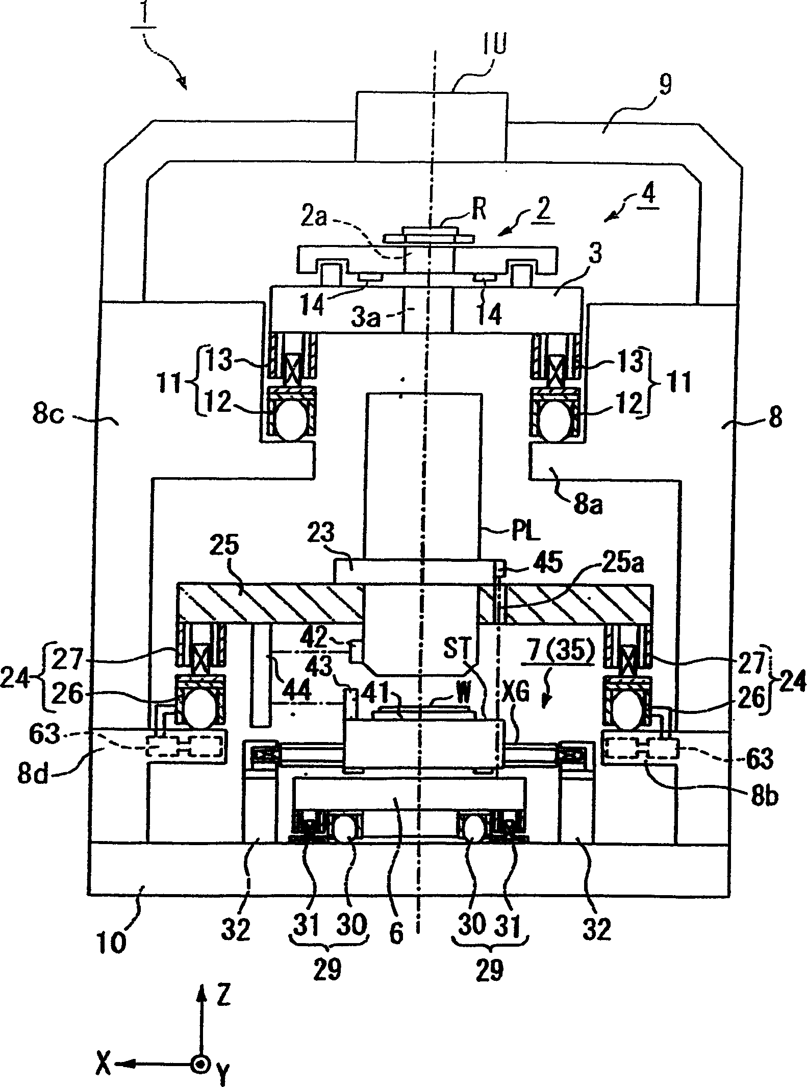 Bearing appts. its mfg. method, bearing table appts, and exposure appts.