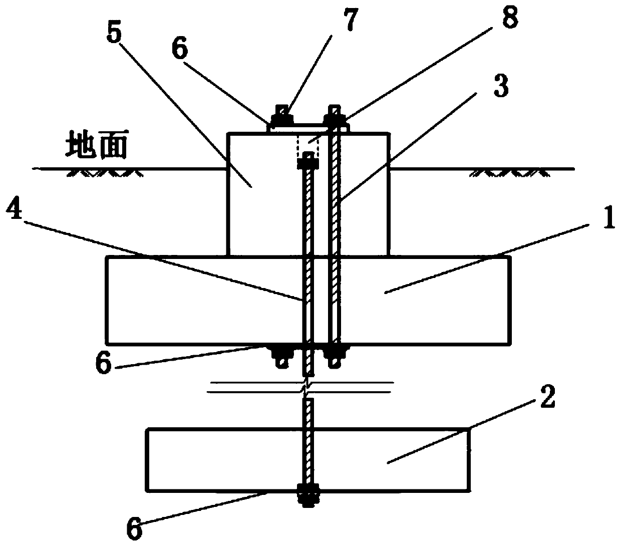 Single anchor plate foundation fixing structure of power transmission line joint plate rod