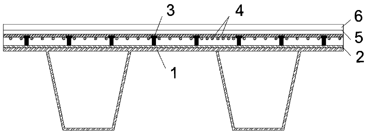 Combined strengthening structure for repairing cracked steel bridge deck by additionally arranging fiber reinforced layer