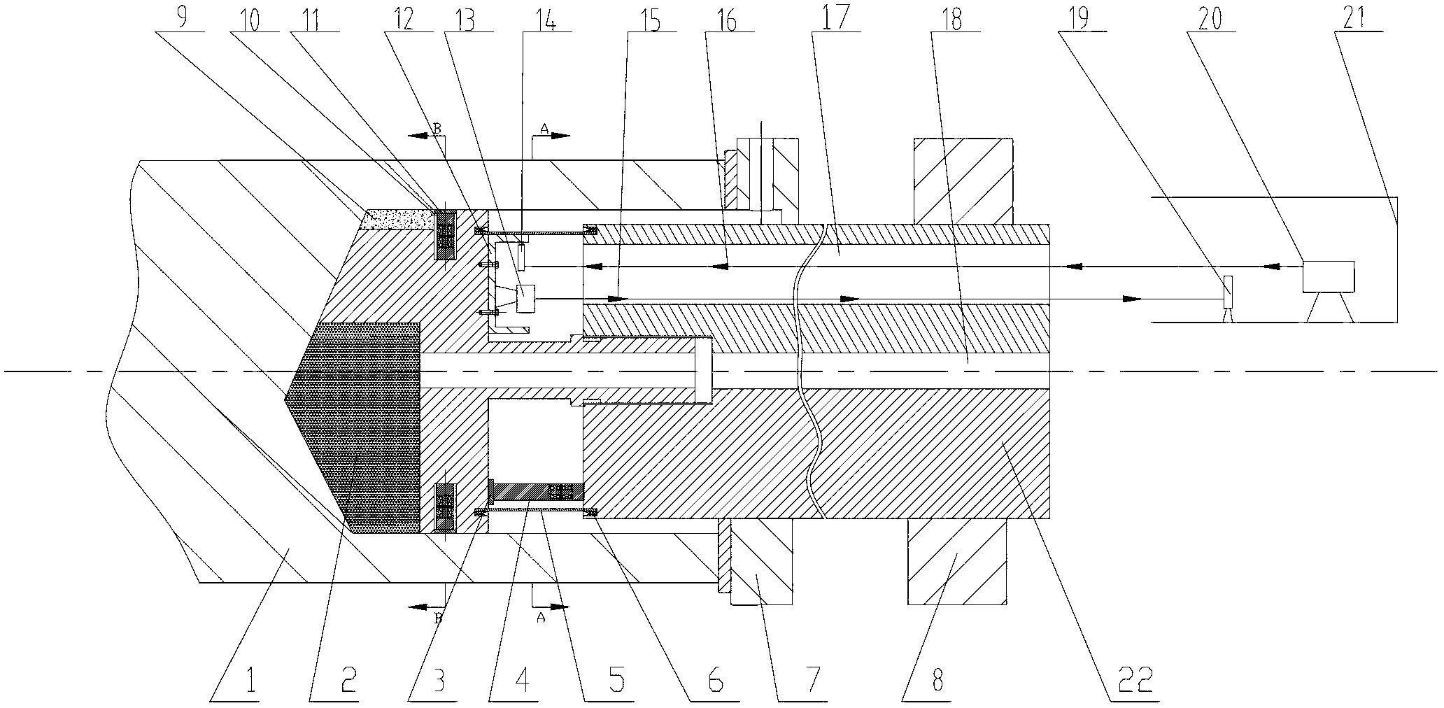 Deep hole processing online detection and correction device