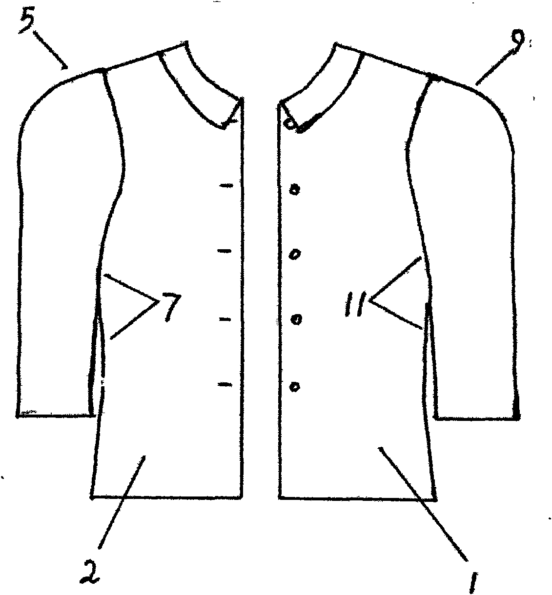 Split type patient upper outer garment